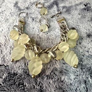 Chunky Frosted Glass Bead Bracelet with Matching Earrings Vintage